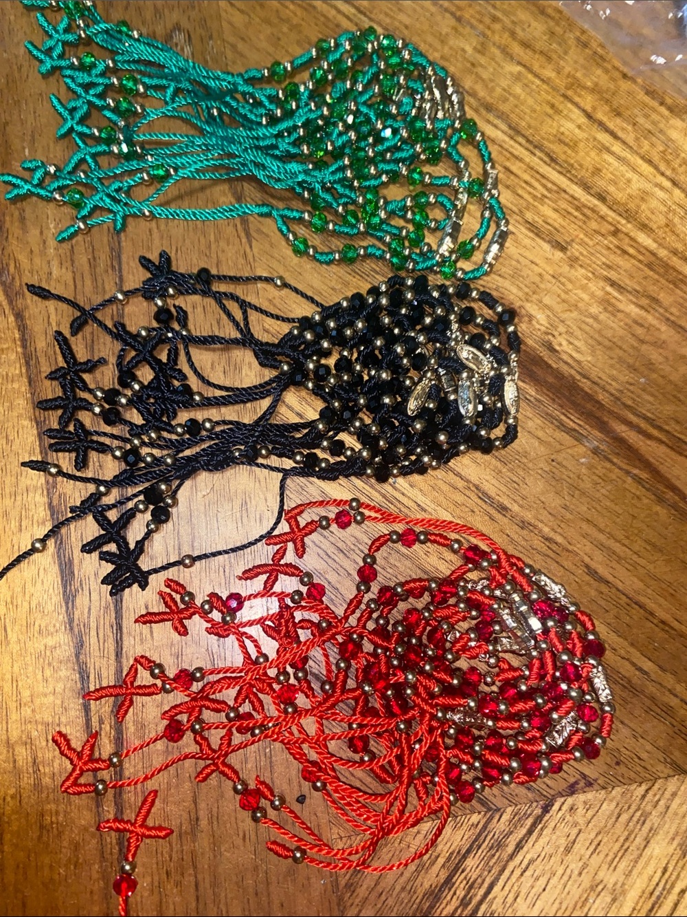 Beaded Fringe Tassel Adjustable Bracelet Sets/10 Red, Black, Green